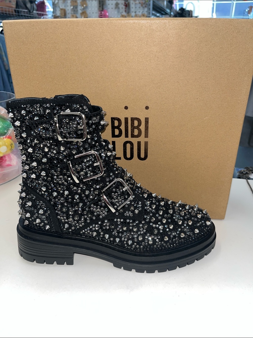 NEW BiBi LOU Plomo BLINGED OUT COMBAT BOOTS Sz 39